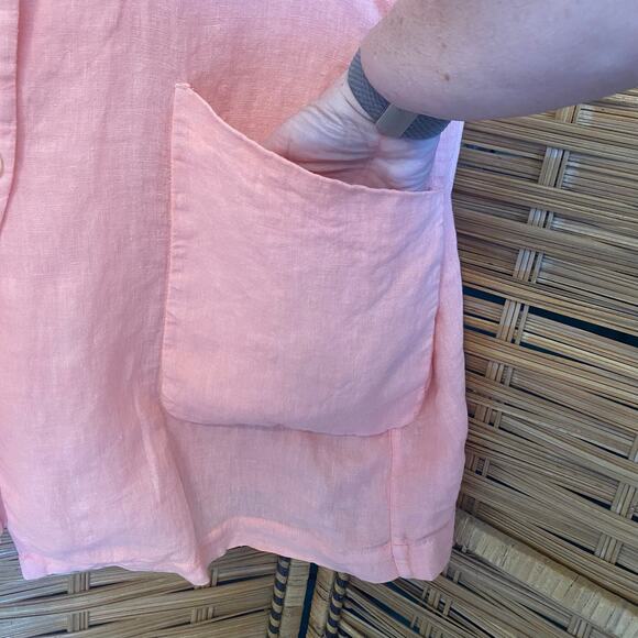 Zara 100% Linen Button Front Tunic Jacket Pink Long Sleeve Pockets Women’s Small - Picture 9 of 9